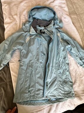 Helly Hansen Women's Pale Blue Ski Jacket with Removable Hood
